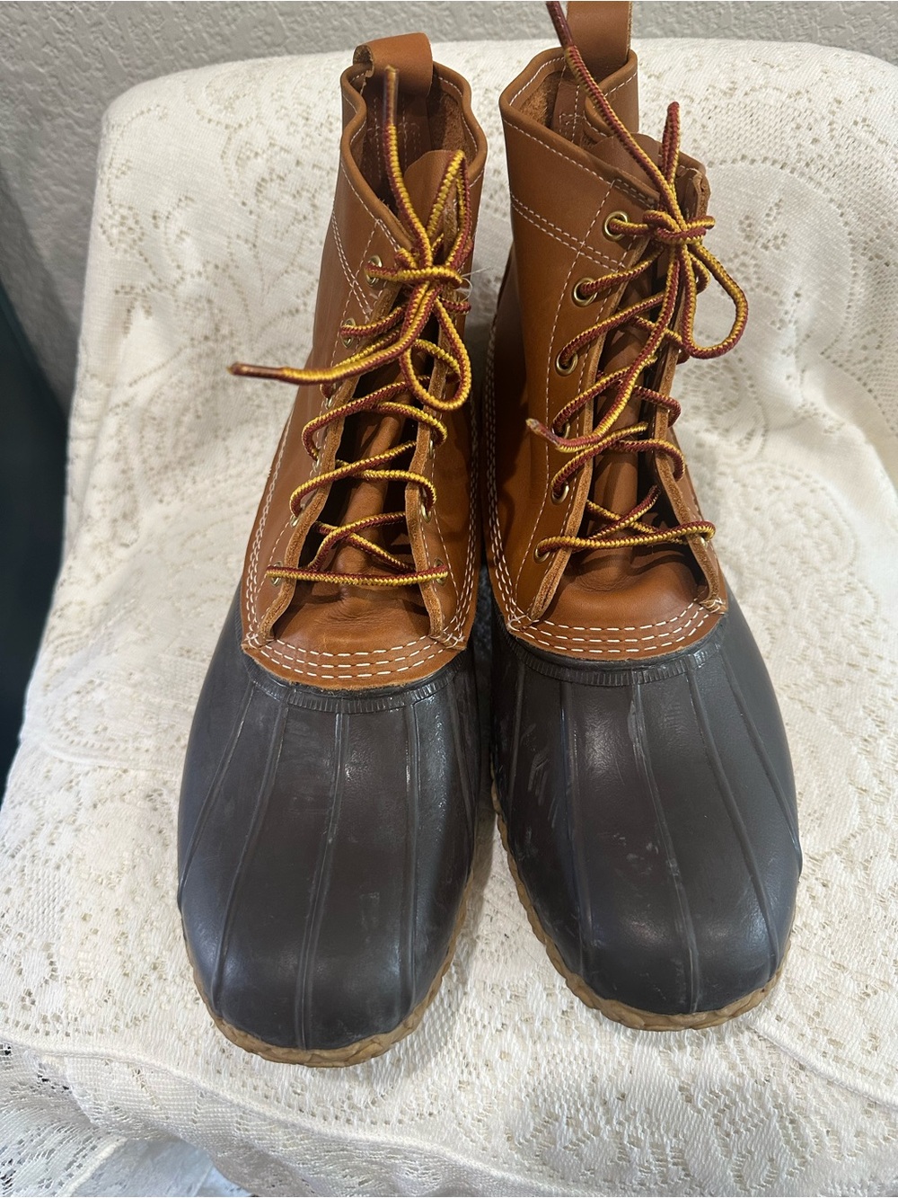 L.L. Bean  men’s Bean Boot Tan Leather and Brown Rubber Duck Boots size 12